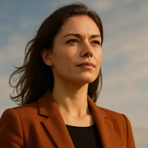 Mulher olhando confiantemente para o horizonte, representando autoconfiança